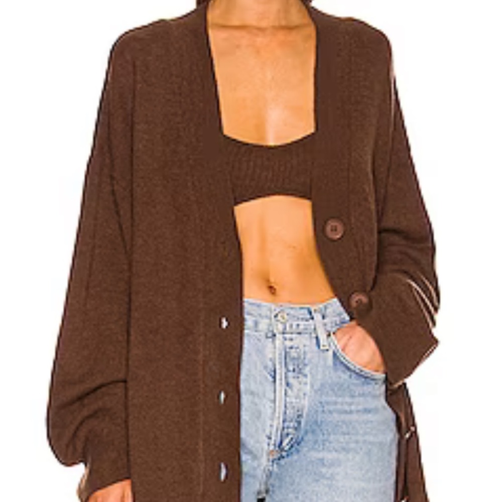 revolve oversized chocolate cardigan